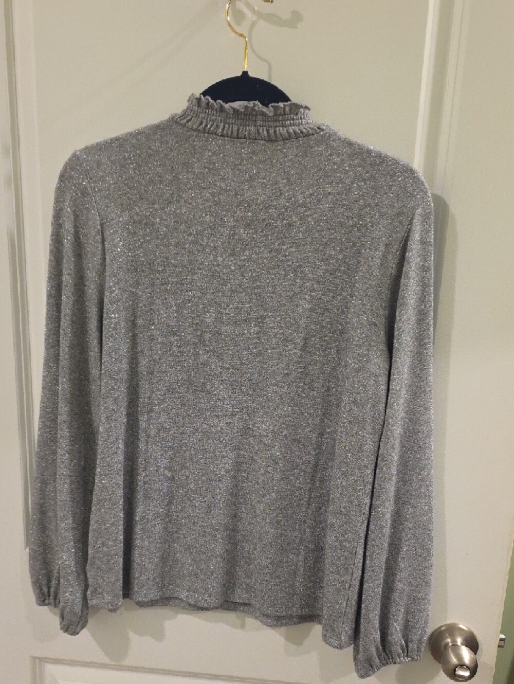 Metallic Gray Ruffle-Neck Women's Sweater - Picture 2 of 3